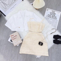 SET 3 MÓN: KHOÁC CROPTOP VEST KÈM BRA 2D + CHÂN VÁY REN