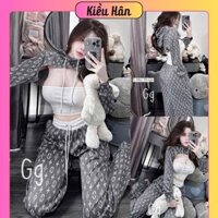 Set 3 Món Lờ Vê: Áo Croptop Cúp Ngực + Áo Khoác Dài Tay + Quần Ống Rộng - Phong Cách Hàn Quốc