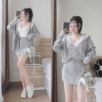 SÉT 3 MÓN NỈ ÁO TRONG TĂM LẠNH ÁO KHOÁC VÀ CHÂN VÁY NỈ( CHÂN VÁY CÓ LÓT)  PHONG CÁCH CÁ TÍNH