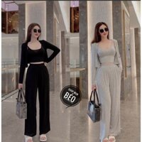 Set 3 món quần dài kèm áo chất thun dẻo thích hợp mặc đi làm đi chơi phù hợp với mọi phong cách