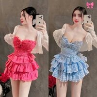 Set 3 món Váy body áo 2 dây croptop kèm cadigan dài tay đầm dáng ôm