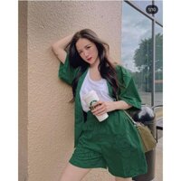 SET 3 MÓN:ÁO KHOÁC CỔ VEST TAY NGẮN + ÁO 3 LỖ TRẮNG + SHORT HOẠ TIẾT HOA