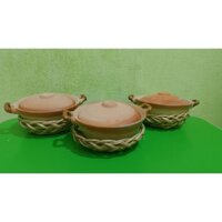 Set 3  nồi đất lò củi loại nhỏ 350ml ( 15 cm ) tặng kèm rế tre