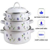 SET 3 NỒI TRÁNG MEN SỨ HOA VĂN CỔ TRANG NHÃ HIỆN ĐẠI(dùng được cho bếp từ)