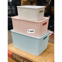 Sét 3 rổ nhựa việt nhật có nắp đậy đủ size