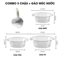 Set 3 Thau nhựa, chậu nhựa trong suốt chất liệu PP cứng cáp, có móc treo 28/30/33cm Bihome
