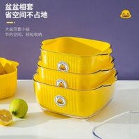 Set 3 thau rổ rửa rau củ quả Korea Duck Vịt Vàng tay cầm tiện lợi và có lỗ thoát nước
