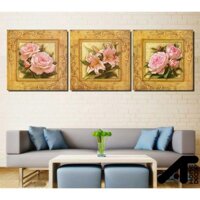 Set 3 tranh canvas hoa ly, mẫu đơn và hoa hồng lãng mạn 30x30 HO0460