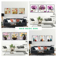 Set 3 Tranh Tĩnh Vật Khổ Vuông In Vải Canvas Đã Kèm Khung, Tranh Decor Trang Trí Nhà Cửa, Văn Phòng