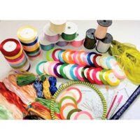 Set 30 màu ruy băng thêu + kim + hướng dẫn + mẫu thêu