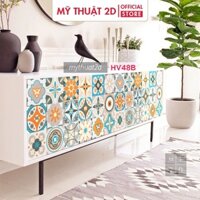 Sét 35 ô Decal gạch bông màu xám cam xanh trang trí nhà cửa _kt 20x20/ô HV48B