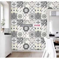 ❦┅Sét 35 ô Decal gạch bông_màu xám grey _kt 20x20/ô HV08