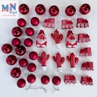 Set 36 món đồ treo cây thông Noel quả châu 6cm , 8cm, cây xương rồng, tàu hỏa, ông già lùn trang trí Giáng Sinh
