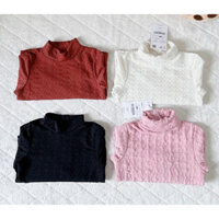 Set 4 áo cổ cao 3 phân và 5 phân chất xốp nhăn bé gái 4 màu trơn đen cam, trắng Hồng, áo giữ nhiệt trẻ em basic cơ bản