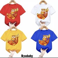 Set 4 Áo thun tết cho bé hình co hổ cưỡi cá chép chúc tết ,áo cho bé từ 6kg-30kg.AT03.