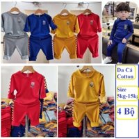 SET 4 Bộ đồ bộ dài bé trai trơn-chất Da cá cotton-size 5-13kg-cho bé từ 3 tháng-4 tuổi