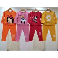 SET 4 Bộ đồ bộ dài bé gái-Cotton 4 chiều-In hình Mèo Kitty/Bạch tuyết/Hoa cúc-Size từ 5-19kg cho bé từ 3 tháng- 4 tuổi