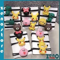 Set 4 dây buộc tóc Thỏ, Gấu, Khủng Long, Pikachu...Dây Cột Tóc, Chun Buộc Tóc Nhiều Mẫu PT29 - Set 4 cái