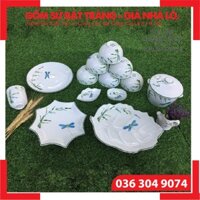 [SÉT 4 - Gồm 7 MÓN] 🍀 BỘ ĐỒ ĂN MEN KEM VẼ TRÚC CHUỒN 🍀[CAO CẤP BÁT TRÀNG] Bát, Đĩa, Tô, Chén Bát Tràng Sang Trọng ⚡