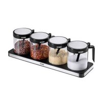 Set 4 hũ đựng gia vị thủy tinh CCKO có tay cầm kèm khay