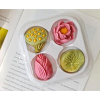 Set 4 khuôn silicon 4D hình hoa sen làm bánh trung thu, thạch rau câu, xôi hoa