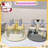 Set 4 Lọ Hũ Đựng Gia Vị Nắp Thỏ Kèm Kệ Xoay 360 Độ, Bộ 4 Lọ Đựng Gia Vị Kèm Đế Xoay