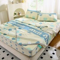 Set 4 món chiếu cao su non trần hình gấu kèm chăn thun lạnh, chiếu điều hòa cao su non bọc đệm kèm chăn cùng mầu