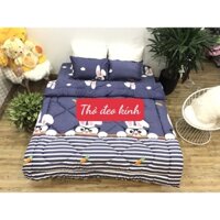 [set 4 món]Bộ Chăn phao kèm ga gối cotton poly 1m2x1m9,MẪU THỎ ĐEO KÍNH