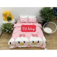 [set 4 món]Bộ Chăn phao kèm ga gối cotton poly 1m2x1m9,MẪU VỊT HỒNG