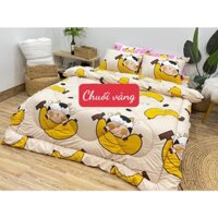 [set 4 món]Bộ Chăn phao kèm ga gối cotton poly 1m6x2m,được chọn mẫu loại 1 (MẪU CHUỐI VÀNG)