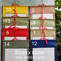 Set 4  tấm biểu bồi lụa  viết thư pháp Kích thước 32cm x 80cm. Biểu lụa, giấy bút mực thư pháp