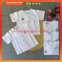 Set 5 Áo sơ sinh cúc giữa hình THÊU tay NGẮN An An / Áo sơ sinh tay cộc cúc giữa thêu An An