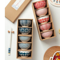 SET 5 BÁT ĂN CƠM GỐM SỨ NHẬT BẢN CAO CẤP NGUYÊN HỘP SIÊU KHUYẾN MÃI