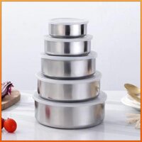 Set 5 bát inox có nắp đậy silicon