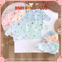 Set 5 BỘ DÀI TAY MÀU HOẠ TIẾT THUN LẠNH CHO BÉ 88
