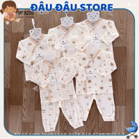 Set 5 Bộ dài tay sơ sinh thun lạnh VT cho bé sơ sinh 3-9 kg nền kem vải thun lạnh in hoạ tiết DL160 Đậu Đậu Store