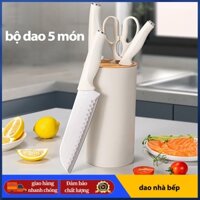 Set 5 Bộ Dao Kéo Inox Nhà Bếp Cao Cấp，Bộ Dao  Kèm Ống Đựng Xinh Xắn,Độ sắc nét lâu dài