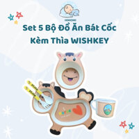 Set 5 Bộ Đồ Ăn Bát Cốc Kèm Thìa WISHKEY Hình Con Vật Dễ Thương Kích Thích Ăn Ngon Phát Triển Khả Năng Cầm Nắm Có Hộp