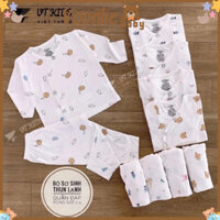 Set 5 bộ quần áo dài tay thun lạnh trắng hoạ tiết cho bé từ 0-9 tháng