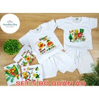 Set 5 Bộ quần áo ngắn tay cài vai Bosini màu trắng cho bé từ 5-17 kg