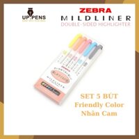 Set 5 bút highlight hai đầu Zebra Mildliner Double-Sided Highlighter  - 5 Friendly Color Set (Nhãn Cam)