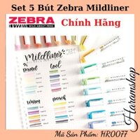 Set 5 bút zebra mildliner chính hãng trang trí sổ tay , planner