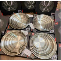 Sét 5 đĩa tròn chất liệu inox cao cấp Z.Wing, sang trọng, vệ sinh, an toàn. Đĩa Inox tròn đựng thức ăn hoa quả bằng thép
