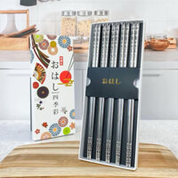 Set 5 đôi Đũa  inox Hoa Anh Đào trắng Shikisai ST-1189 nhật bản