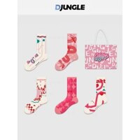 Set 5 Đôi Tất Cổ Cao Nam Nữ Unisex Chủ Đề Pink Love Djungle Kèm Túi Vải