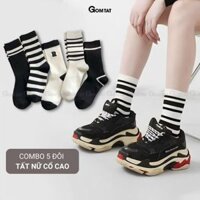 Set 5 đôi tất cổ cao nam nữ GOMTAT sọc trắng đen, chất liệu cotton mềm mại, thoáng khí êm chân - CAODENTRANG-PO-3016-CB5