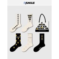 Set 5 Đôi Tất Cổ Cao Nam Nữ Unisex Họa Tiết Tia Chớp Năng Động Djungle Kèm Túi Vải