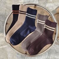 Set 5 đôi tất nam cổ trung họa tiết kẻ ngang gân sọc ,tất nam phong cách vintage Hàn Quốc