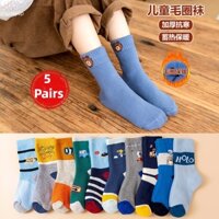 Set 5 Đôi Vớ Dày Giữ Ấm Mùa Đông In Họa Tiết Hoạt Hình Dễ Thương Cho Bé