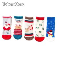 Set 5 đôi vớ KokoroCare FY-03 in hình ông già Noel đỏ/ hoa tuyết màu xanh dương vải dày cỡ S/M/L cho bé 0-5 tuổi